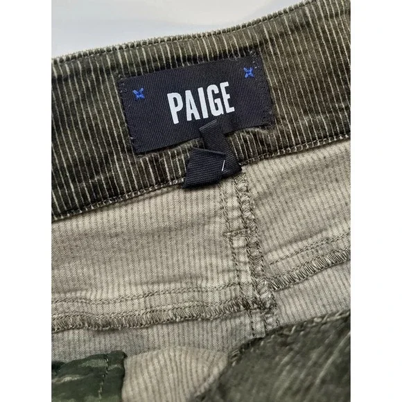 PAIGE Sutton Crop Wide Leg Green Velvet Corduroy Culotte Paperbag Waist / 25 - Picture 2 of 6